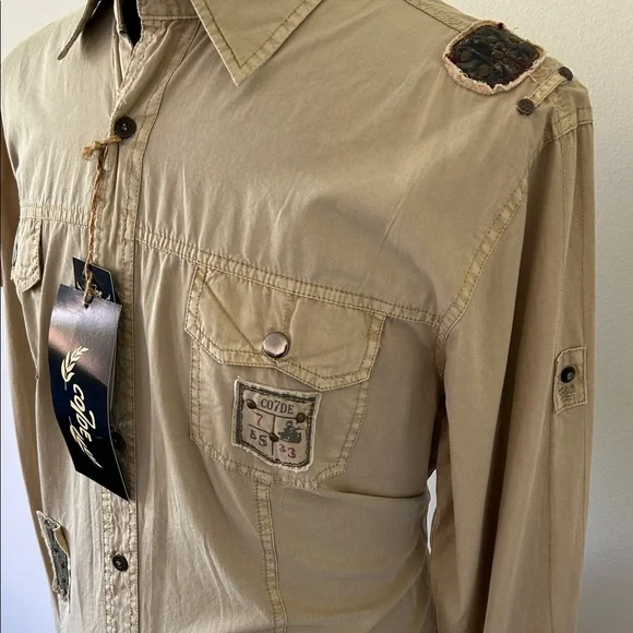 Men's Casual Button Down Shirt - Tan - Picture 2 of 16